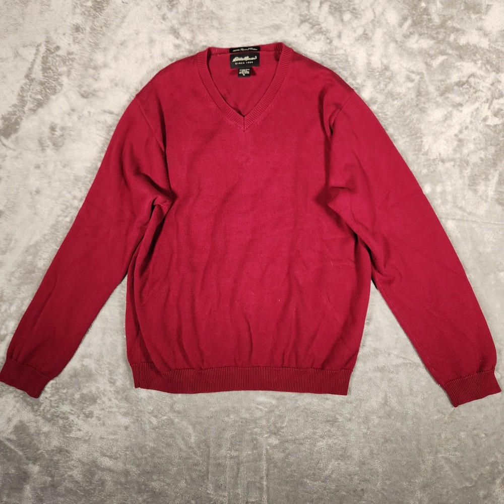 Eddie Bauer Sweater Mens XL V-Neck Burgundy Red 100% Supima Pima Cotton EUC